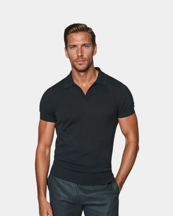 Tomasz | Męski Sweter Polo w Minimalistycznym Stylu z Otwartym Kołnierzem