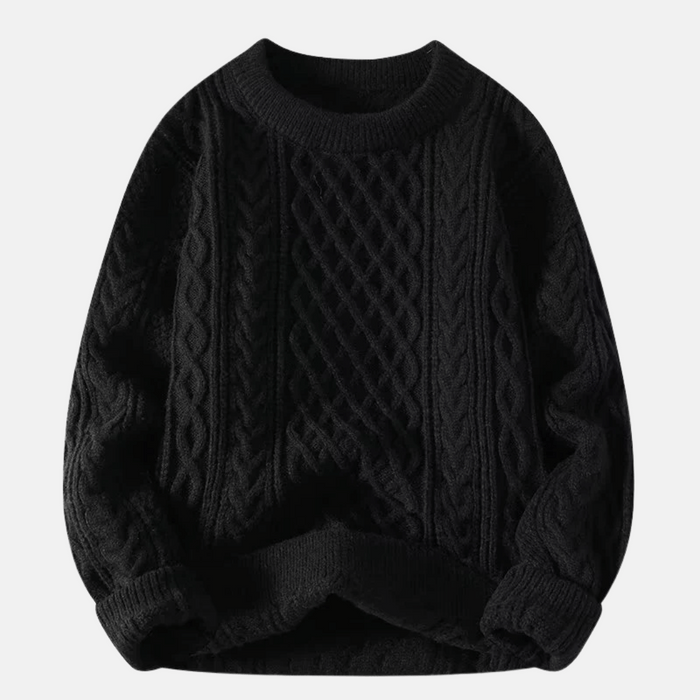 Męski Sweter z Warkoczami i Okrągłym Dekoltem