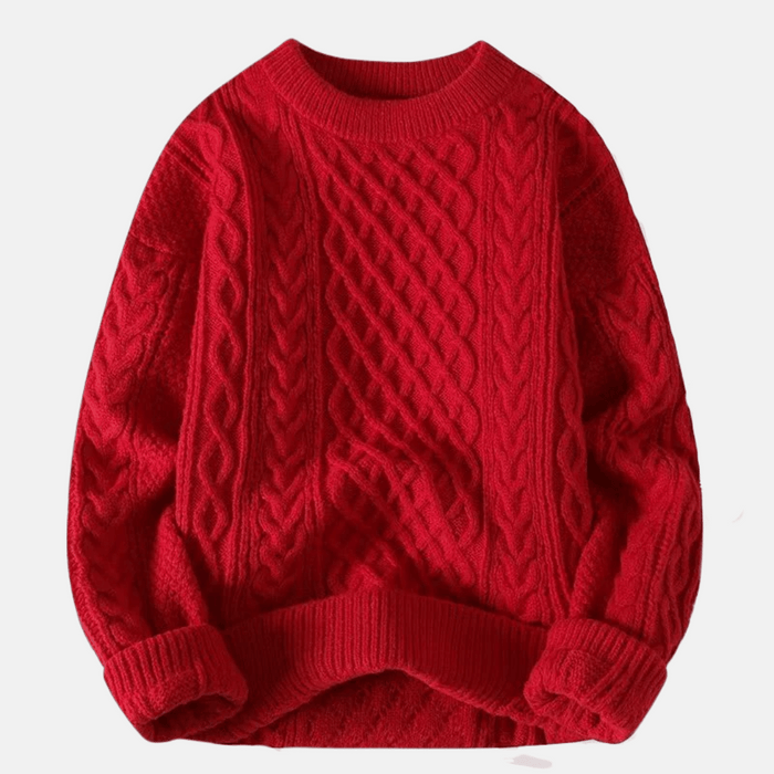 Męski Sweter z Warkoczami i Okrągłym Dekoltem