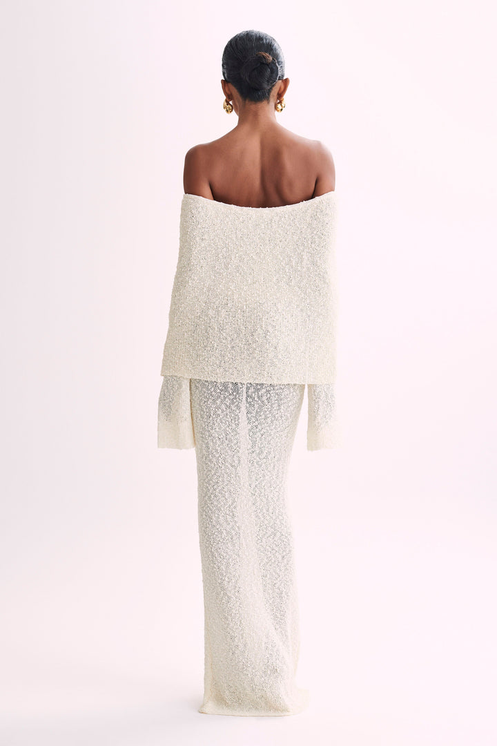Klaudia | Sukienka maxi bouclé z dekoltem off-shoulder