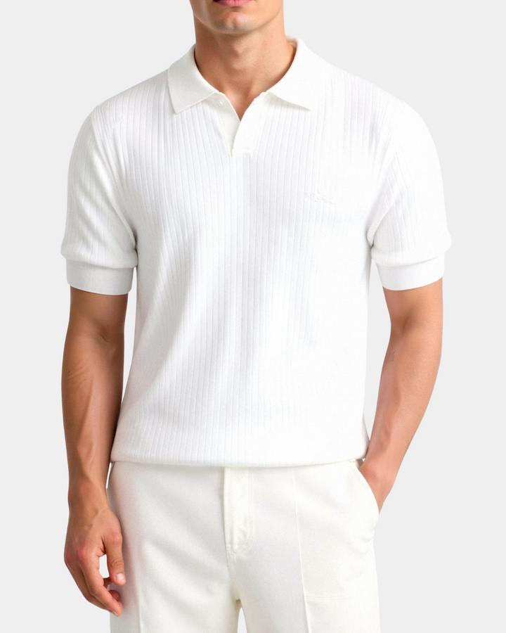 Patryk | Polo męskie z ribbingu – Slim Fit z otwartym kołnierzem
