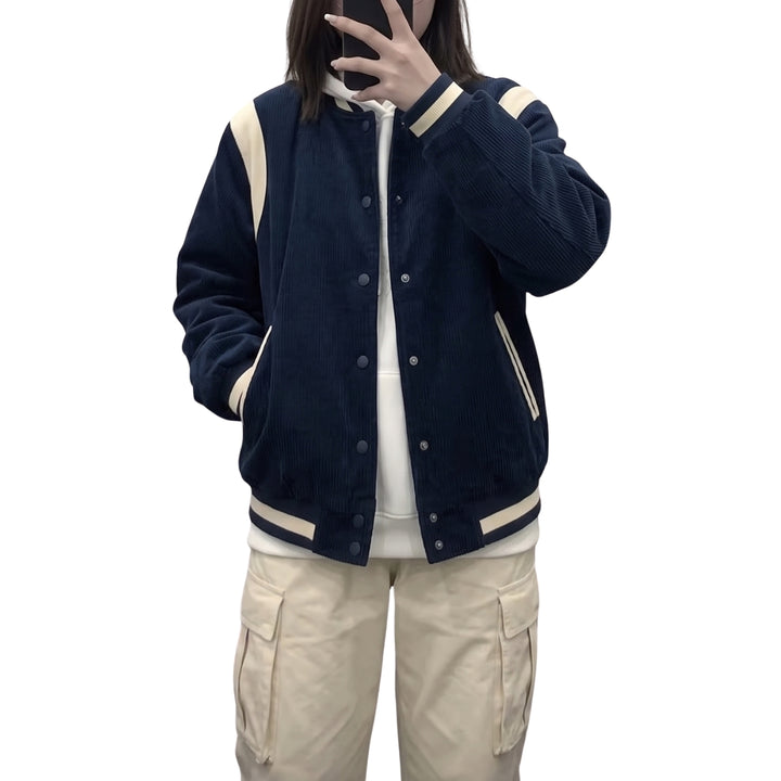 Adrielle | Retro kurtka varsity oversize z kontrastowymi rękawami i ściągaczami