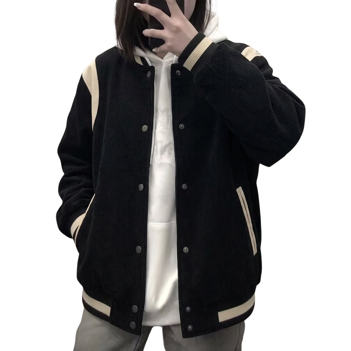 Adrielle | Retro kurtka varsity oversize z kontrastowymi rękawami i ściągaczami