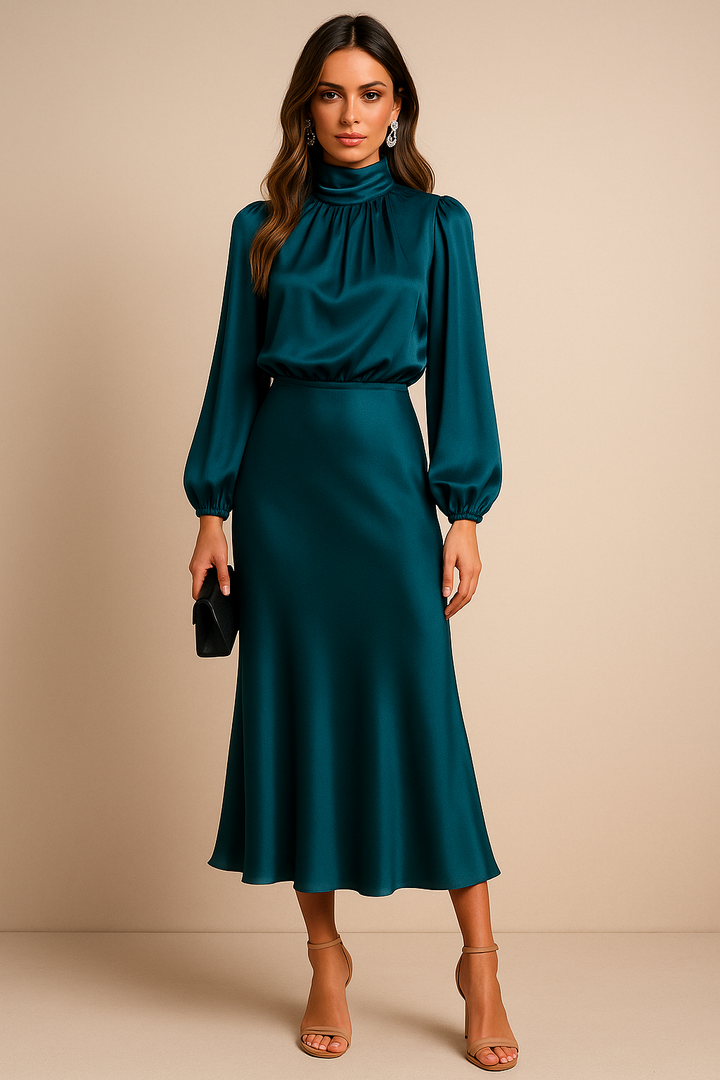 Seravelle | Elegancka Sukienka Midi z Golfem na Wesele i Przyjęcia