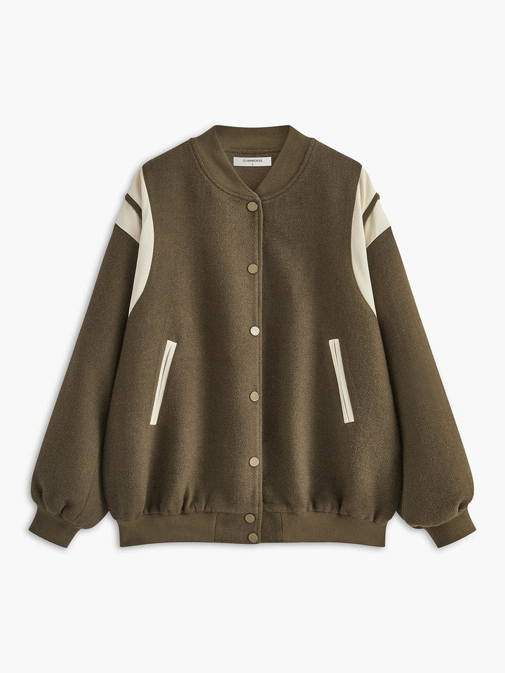 Adrielle | Retro kurtka varsity oversize z kontrastowymi rękawami i ściągaczami