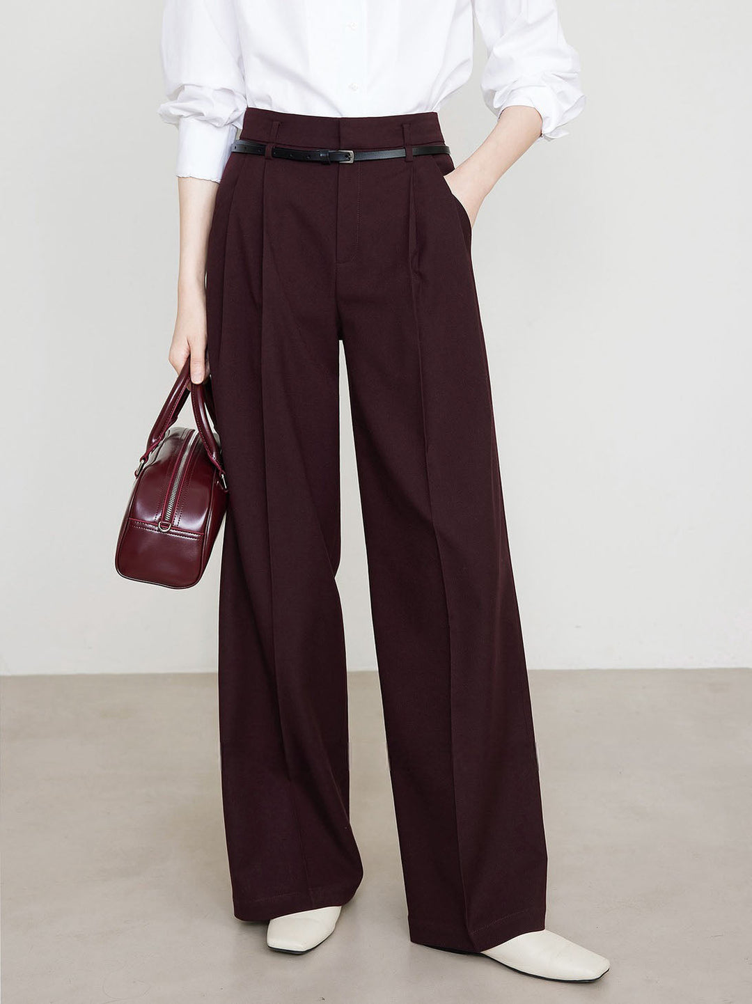 Magdalena | Chino w kolorze Bordeaux z wysokim stanem