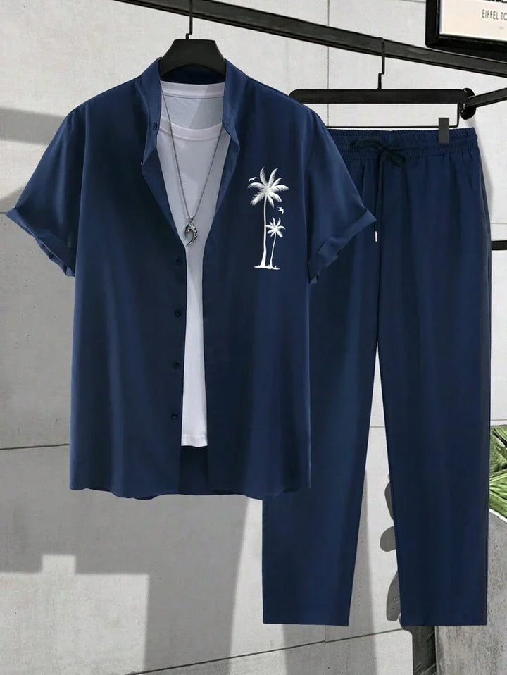 Hugo | Męski zestaw wakacyjny z haftowanym motywem palmowym