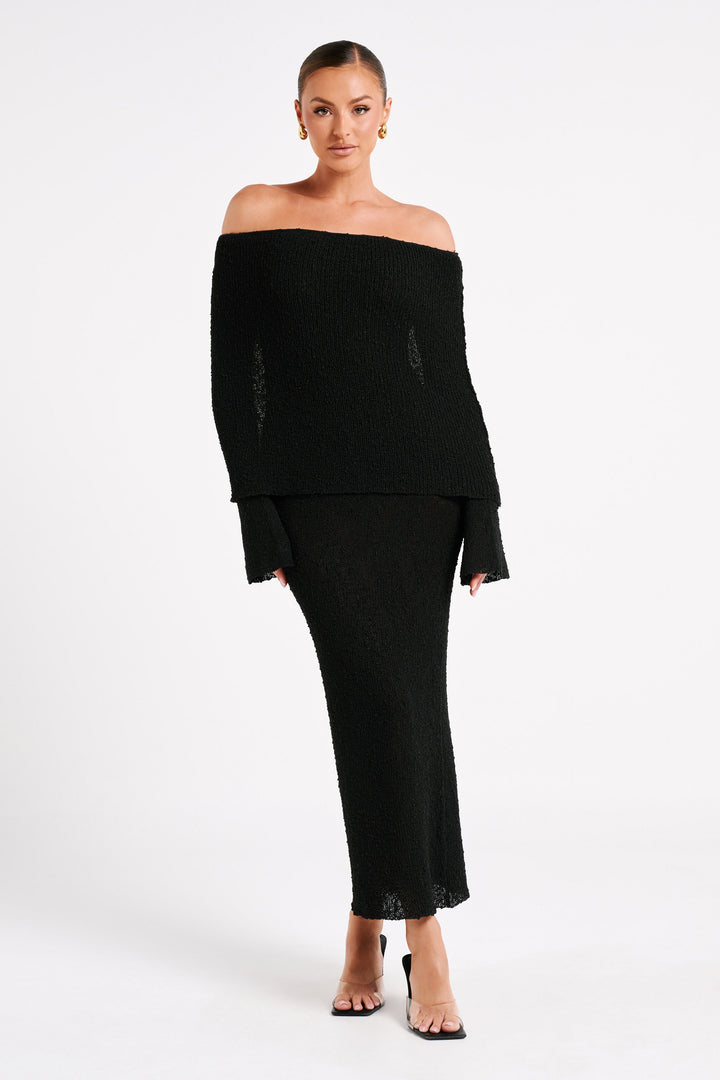 Klaudia | Sukienka maxi bouclé z dekoltem off-shoulder