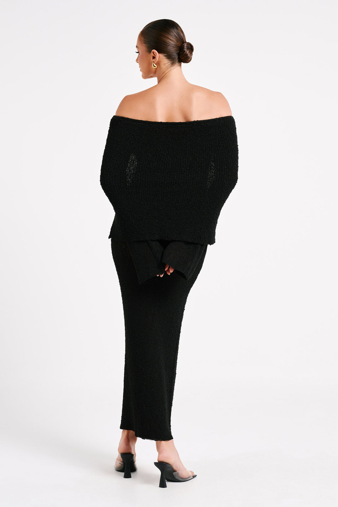 Klaudia | Sukienka maxi bouclé z dekoltem off-shoulder