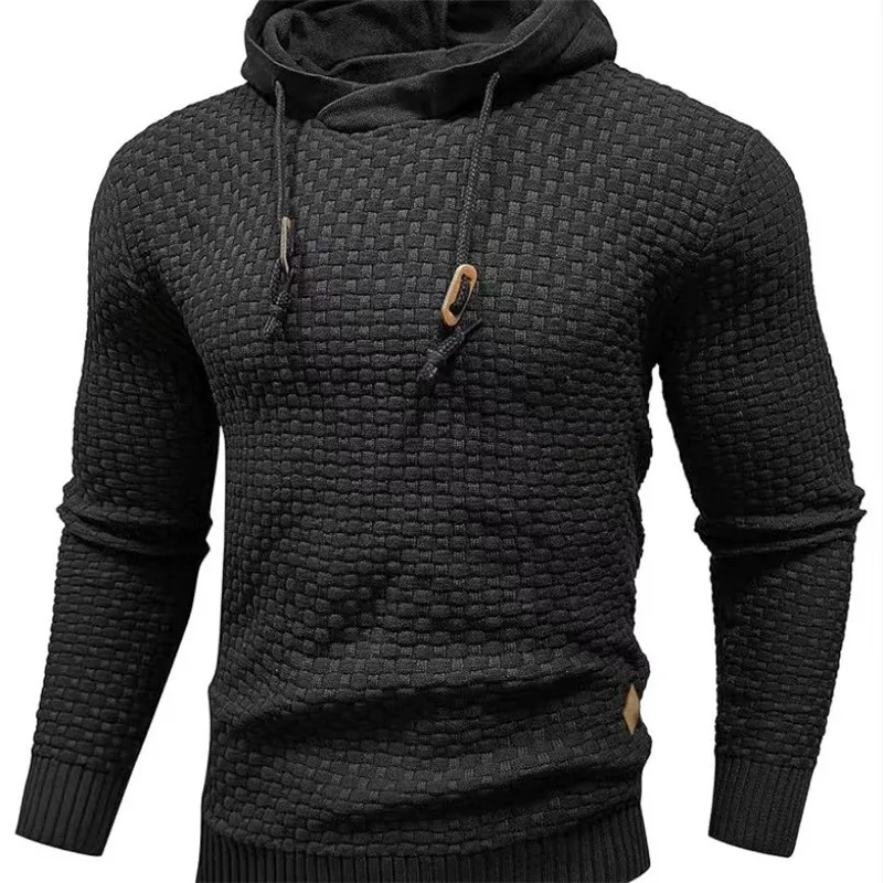 Męska Bluza z Kapturem Teksturowana Sweter Pullover