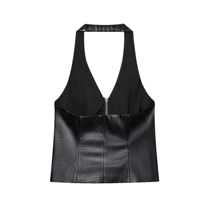 Zelmira | Gorsetowy top z ekoskóry z dekoltem halter