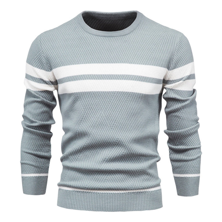 Sweter Męski w Paski z Okrągłym Dekoltem