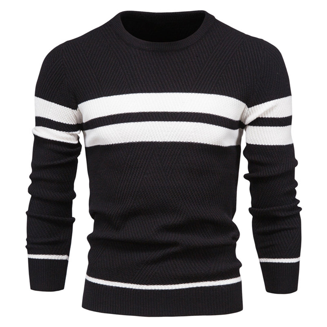Sweter Męski w Paski z Okrągłym Dekoltem