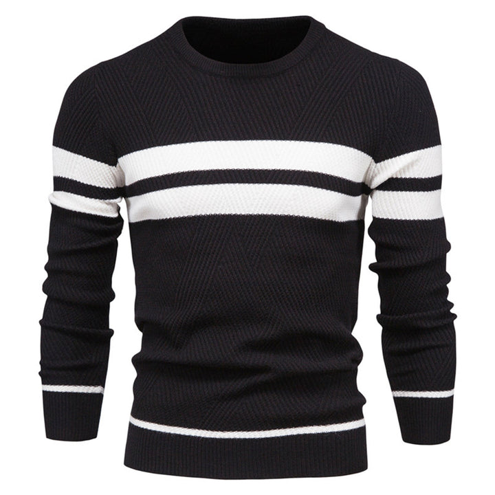 Sweter Męski w Paski z Okrągłym Dekoltem