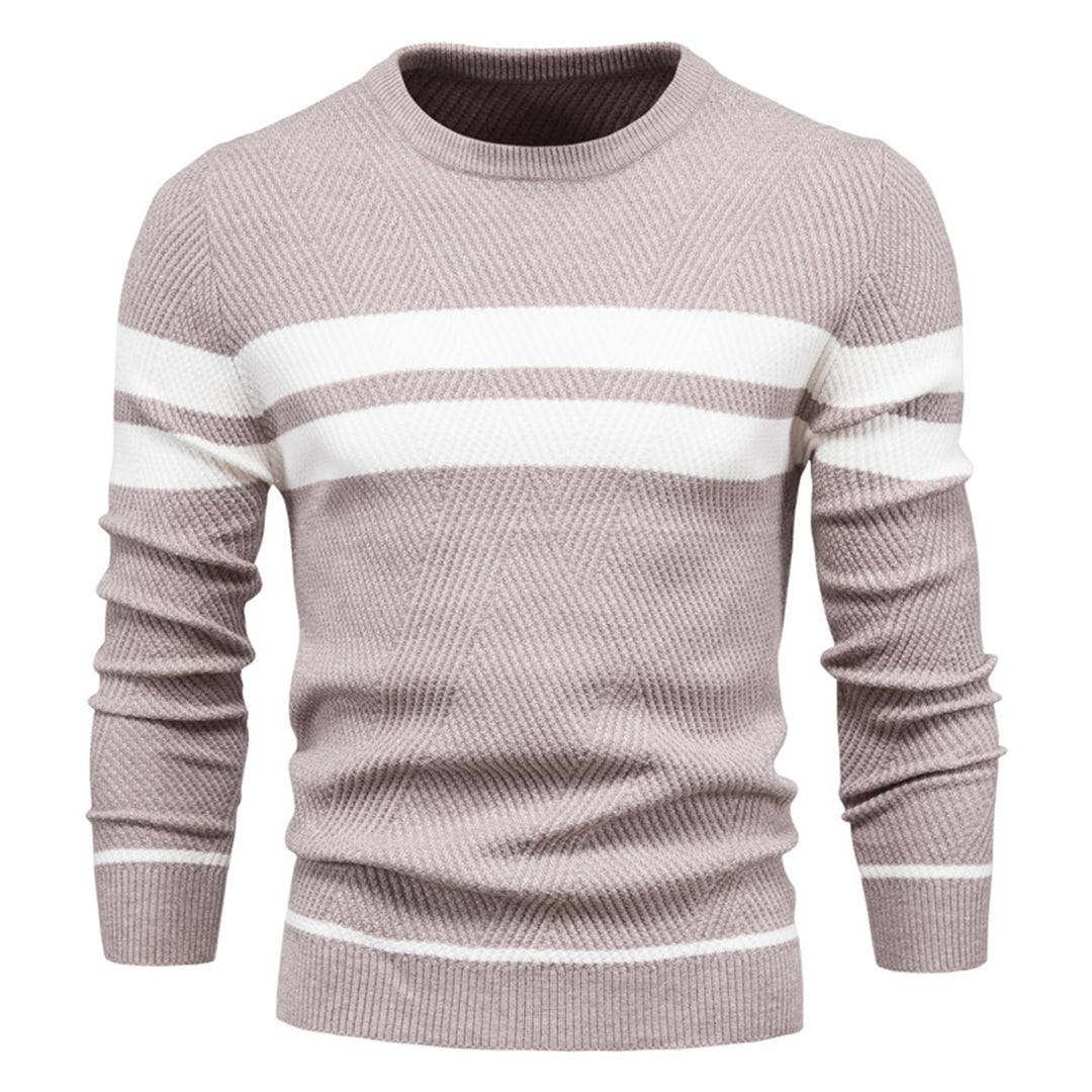 Sweter Męski w Paski z Okrągłym Dekoltem