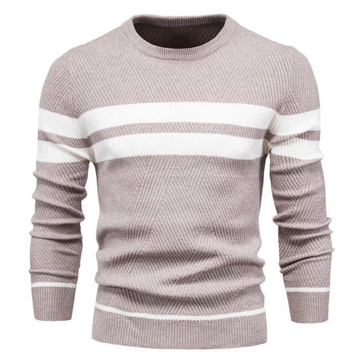 Sweter Męski w Paski z Okrągłym Dekoltem