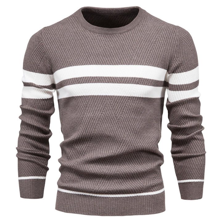 Sweter Męski w Paski z Okrągłym Dekoltem