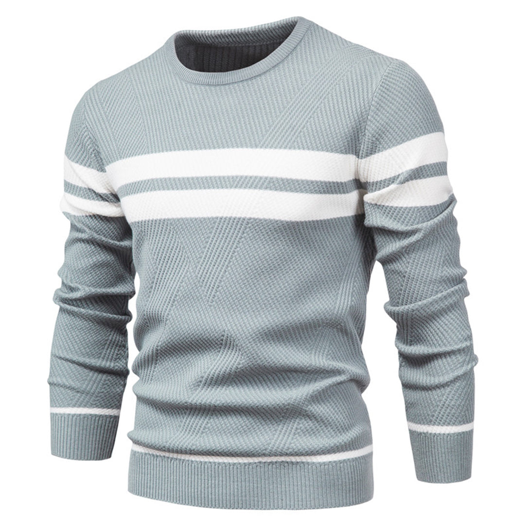 Sweter Męski w Paski z Okrągłym Dekoltem