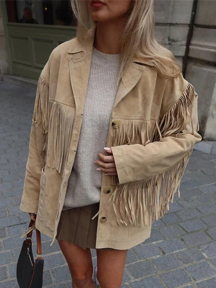 Rozalia | Kurtka z frędzlami z imitacji zamszu w stylu boho