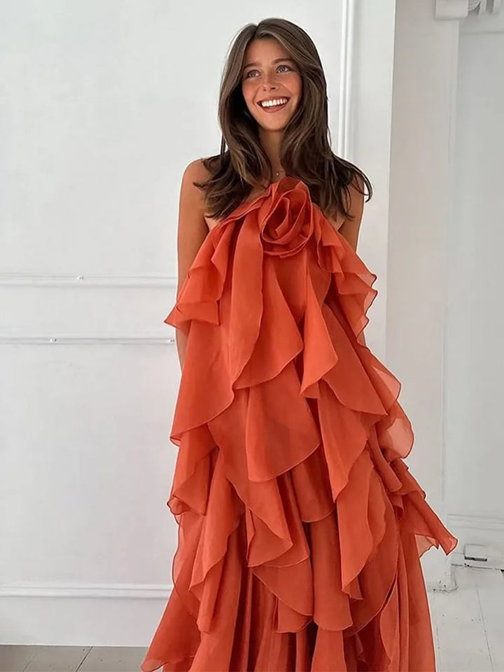Fabiola | Sukienka maxi warstwowa z falbanami