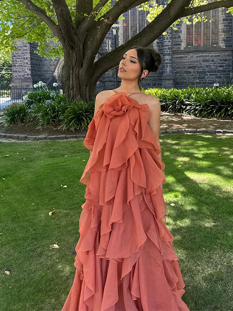 Fabiola | Sukienka maxi warstwowa z falbanami