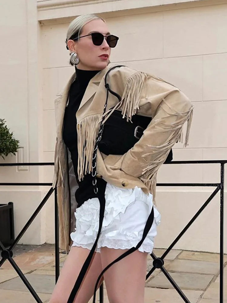 Rozalia | Kurtka z frędzlami z imitacji zamszu w stylu boho