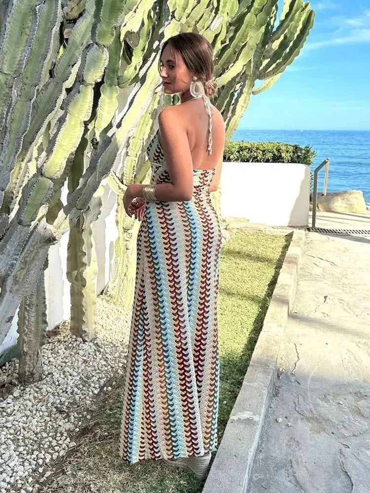 Lioria | Sukienka maxi boho z retro wzorem
