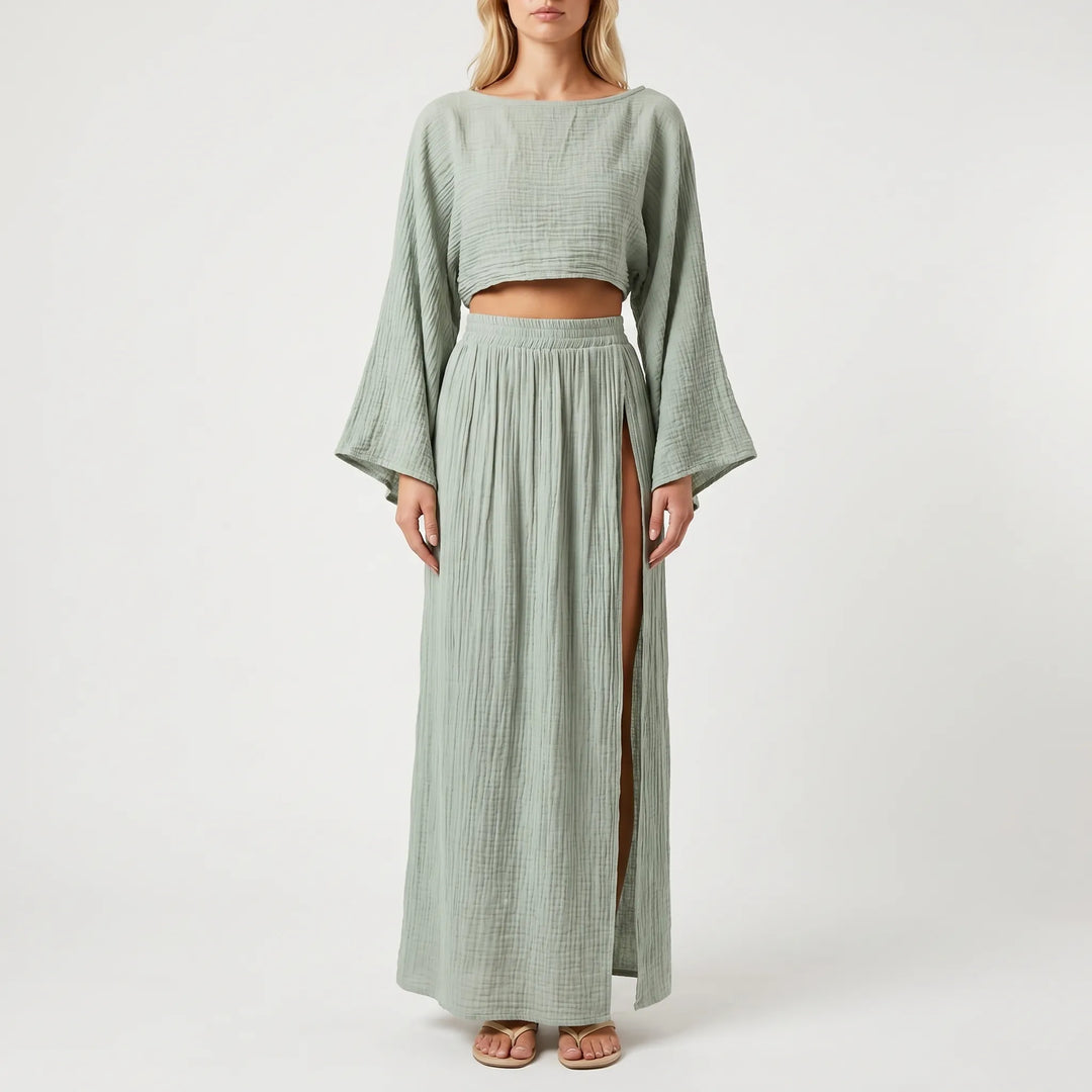 Selvara | Letni komplet damski z crop topem i maxi spódnicą
