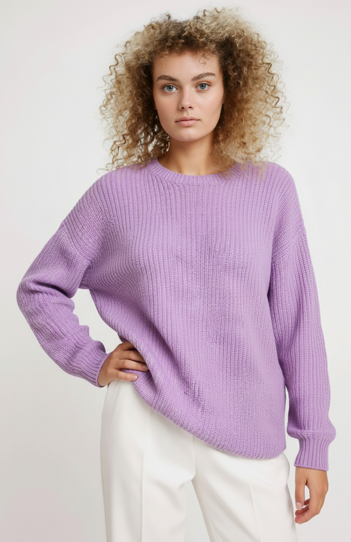 Daria | Sweter Oversize z Okrągłym Dekoltem i Żebrowaną Strukturą