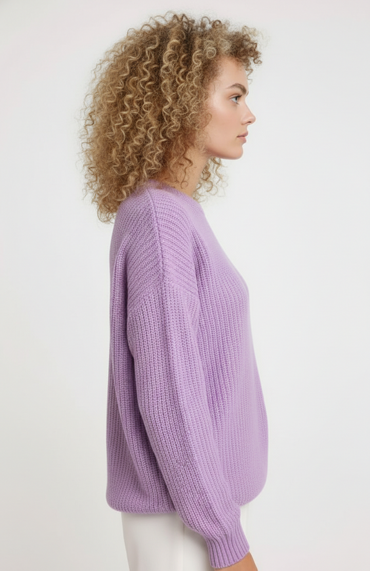 Daria | Sweter Oversize z Okrągłym Dekoltem i Żebrowaną Strukturą