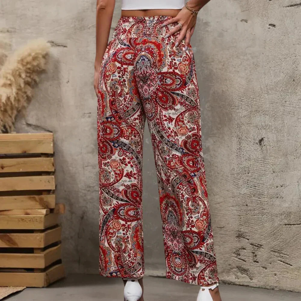 Grażyna | Spodnie boho z szerokimi nogawkami i wzorem paisley