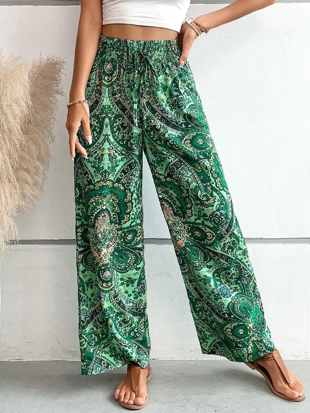Grażyna | Spodnie boho z szerokimi nogawkami i wzorem paisley