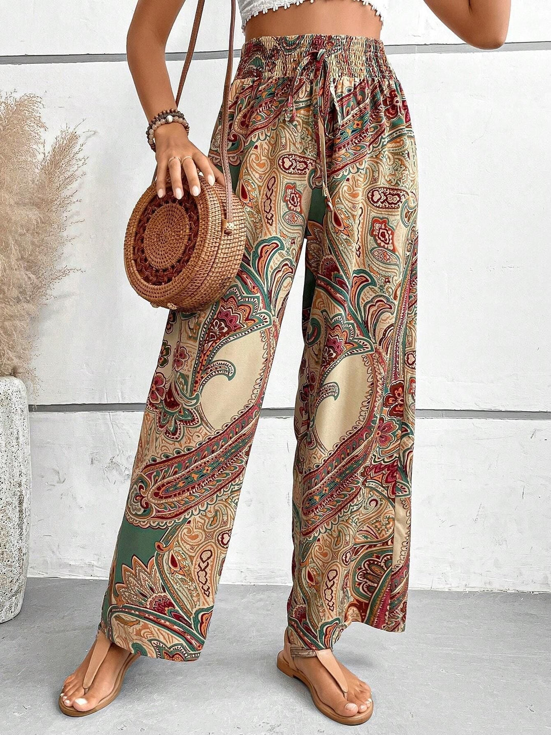 Grażyna | Spodnie boho z szerokimi nogawkami i wzorem paisley
