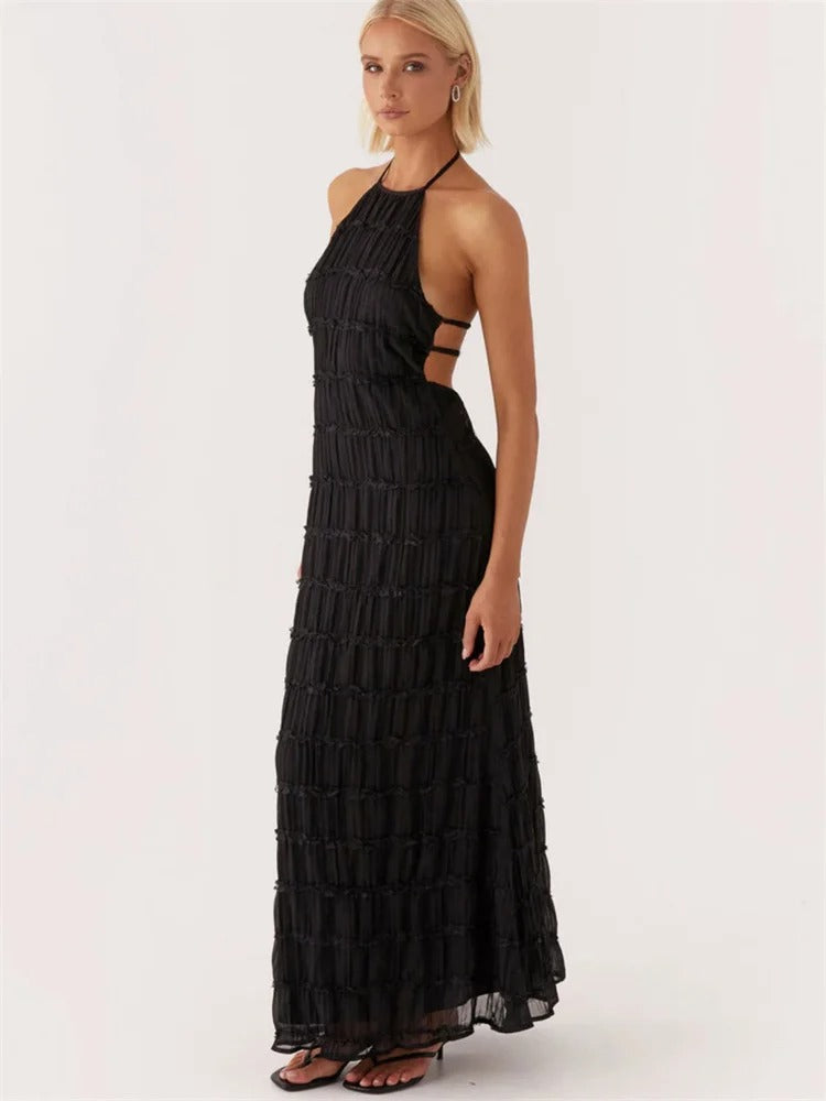 Liwia | Elegancka Maxi Sukienka Halter z Odkrytymi Plecami