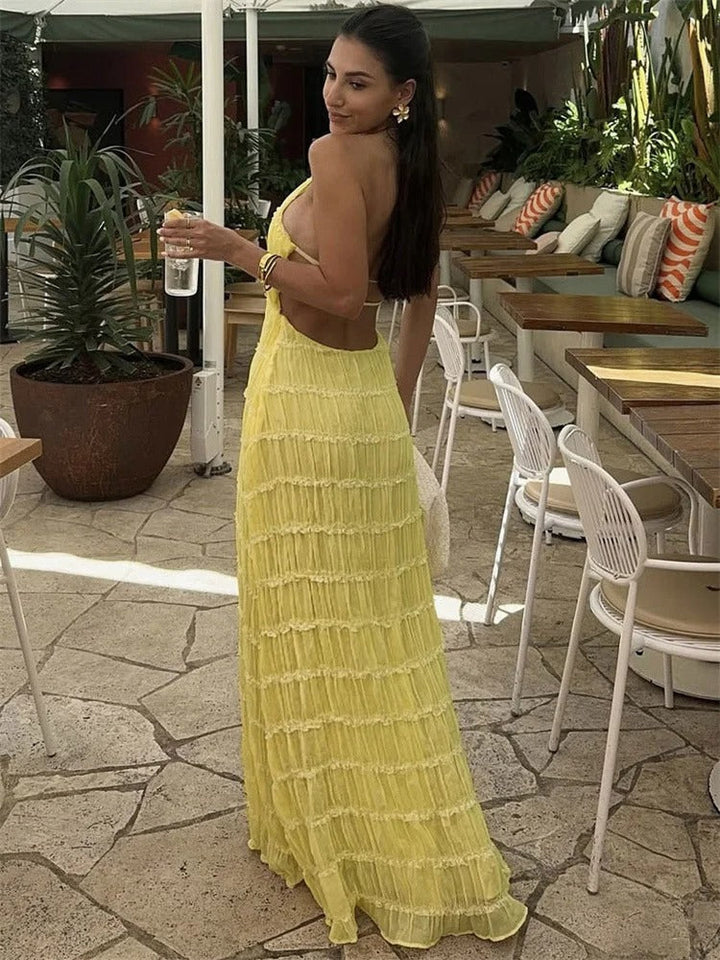 Liwia | Elegancka Maxi Sukienka Halter z Odkrytymi Plecami