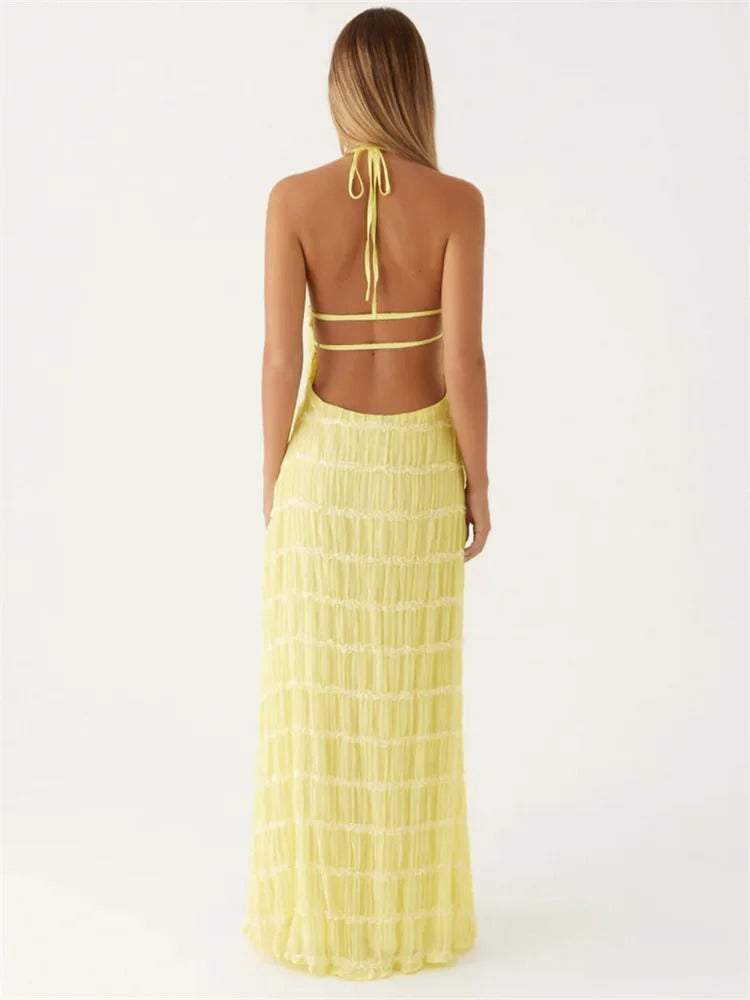 Liwia | Elegancka Maxi Sukienka Halter z Odkrytymi Plecami