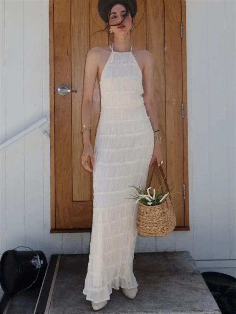 Liwia | Elegancka Maxi Sukienka Halter z Odkrytymi Plecami