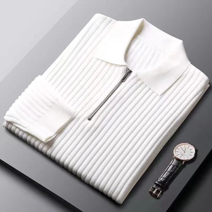 Męski Sweter Polo z Zamkiem Ściągany Kołnierzyk